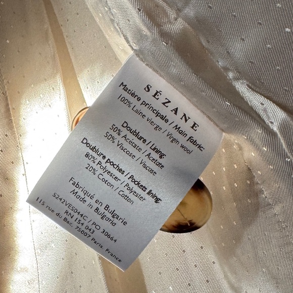 Sezane Michele Jacket Wool NWOT Blue & Beige Check Coat Blazer  (RARE) - Picture 6 of 11